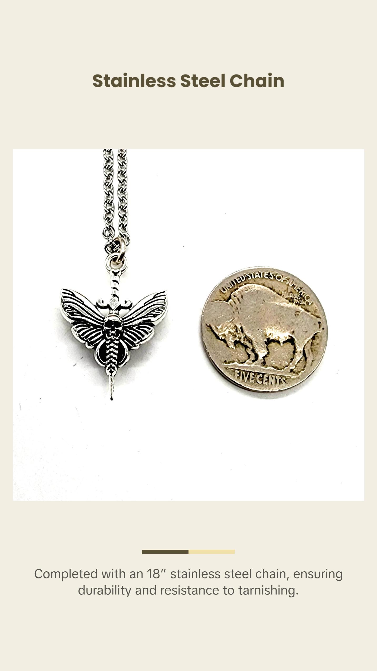 Death's Head Hawkmoth Dagger Necklace // Stainless Steel Chain