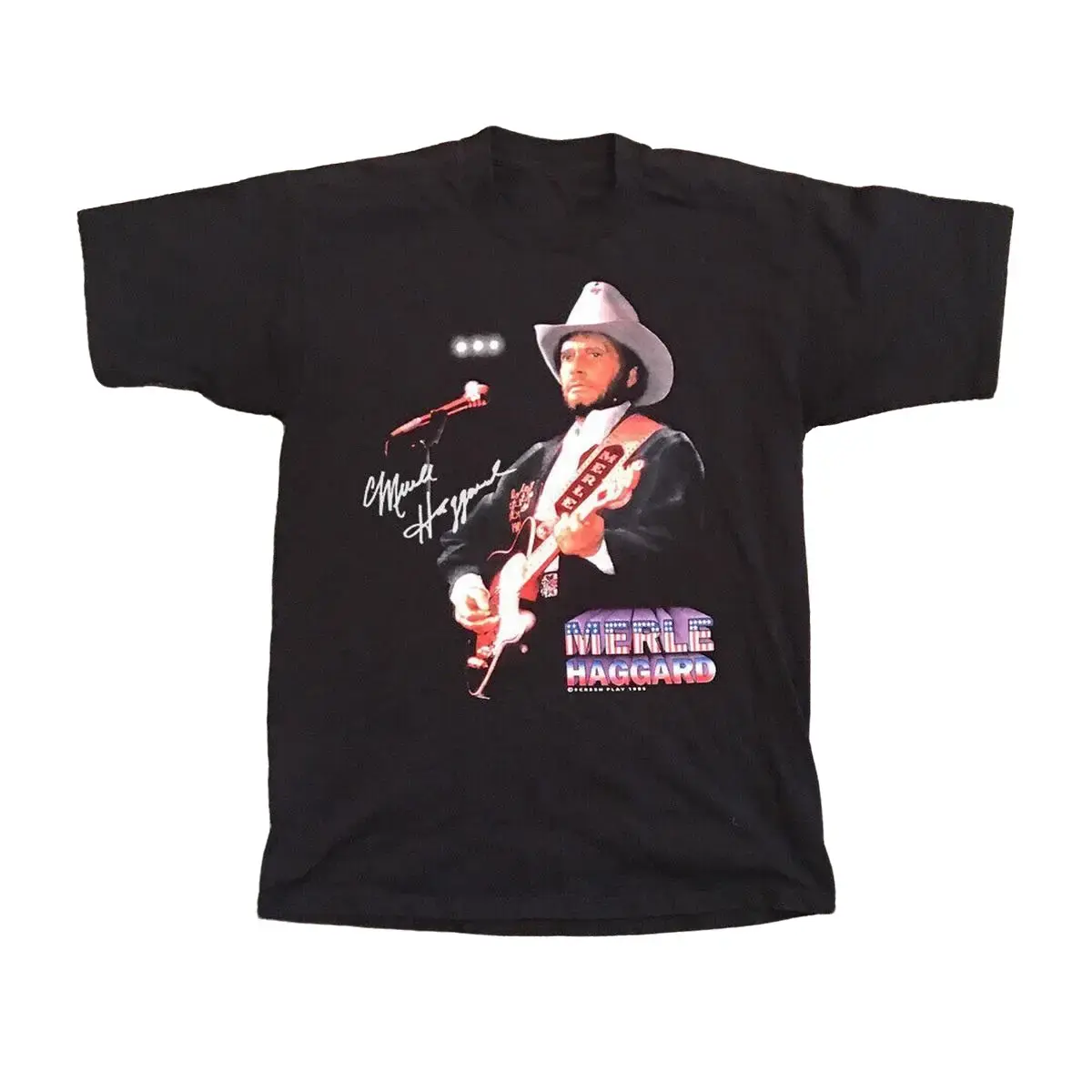 Vintage Signature Cowboy Merle Haggard Black T-Shirt