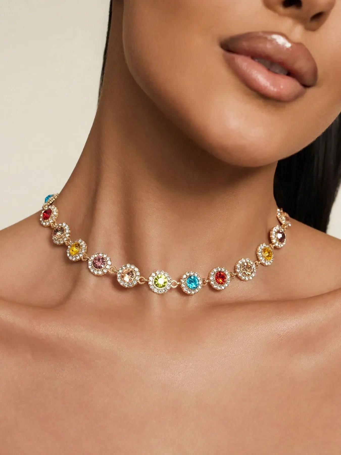 Luxurious Colorful Zircon Necklace for Women, Elegant Geometric Rhinestone Collar Chain, Statement Necklace, Fashion Necklace, Perfect for Daily Wear, Party Gifts