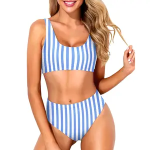 Tempt Me Women Two Piece Scoop Neck Bikini Crop Top High Cut Swimsuit Sporty High Waisted Bathing Suit with Bottoms  SwimWeek  summervibes