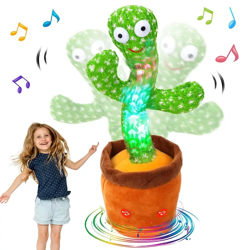 Dancing Cactus Toy Singing Repeating Talking Plush with 120 Songs Interactive Fun for Kids Babies Swaying Addictive Awkward Dance Dynamic Music One Click Recording Colorful Lighting Volume Control