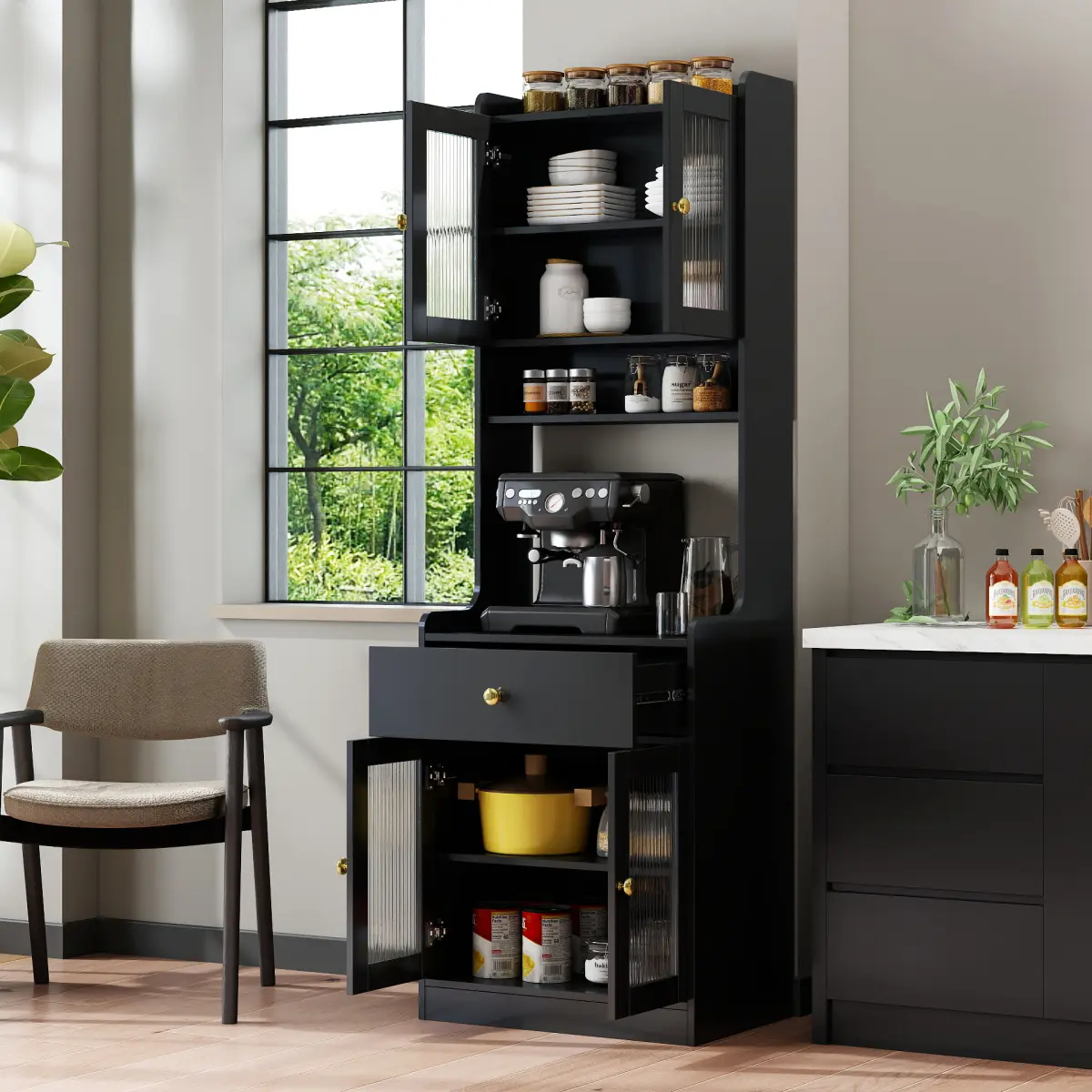 [Bellemave] Kitchen Pantry Hutch Storage Cabinet, Farmhouse Kitchen Hutch Buffet Cabinet with Microwave Stand, Freestanding Buffet Sideboard Coffee Bar Cabinet