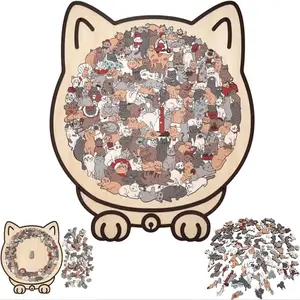 135-Piece Morandi Colored Cat Shaped Wooden Jigsaw Puzzle, Cats Shaped Wooden Puzzle, Unique Animal Shape Wood Puzzle, Creative Puzzle Gifts for Cat Lovers, Home Decor