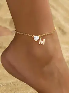 Initials Heart Design Anklet, Adjustable Anklet, Stainless Steel Chain Anklet for Women & Girls, Fashion Jewelry for Party, Daily Clothing Decor, Trendy Exquisite Jewelry for Gift