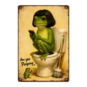 1 pc 8*12 Inch Whimsical Frog Portrait Metal Tin Sign Vintage Style Home Decor for Living Room funny bathroom wall decor friend ideal gift accent