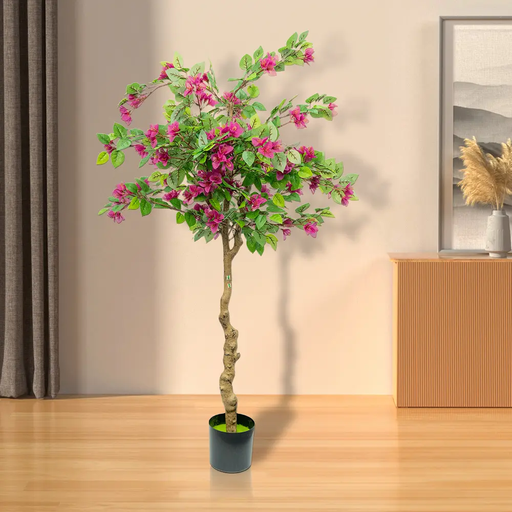 Realistic Artificial Bougainvillea Tree with Bendable Stems 160cm Indoor Plant Suitable for Home, Valentine' Day, Christmas, Easter Decor - Rose Red Blossoms & Foliage, Year-Round Plant