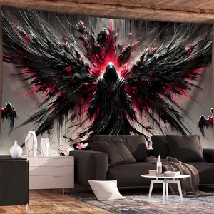 1 oversized fantasy gothic tapestry - black robe wings with red embellishment high definition digital printing, premium polyester anti-wrinkle fabric with hanging clip, suitable for living room, bedroom, party decoration, gothic style wall art