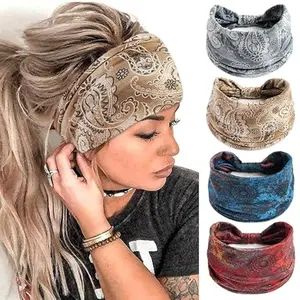 Women's Fashion Paisley Pattern Headscarf Set, Floral Wide Scarves, Thick African Yoga Sweatband, Non-Slip Sports Hair Tie, Training Headband, Workout Headband, Non Slip Headbands