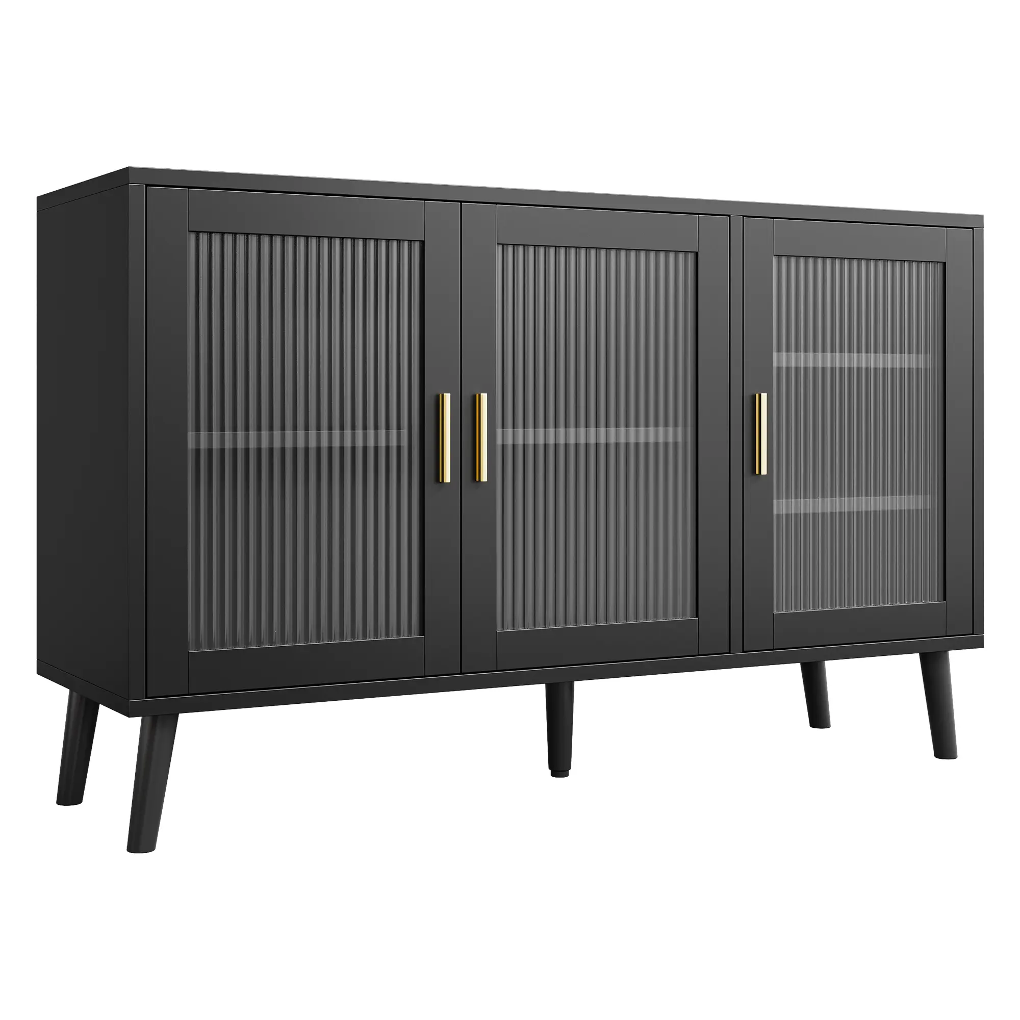 Modern Fluted Glass Sideboard Buffet Cabinet with Storage - 48 Inch Dining Room Console - Versatile for Kitchen, Living Room, TV Stand or Coffee Bar - Mid Century Accent Furniture