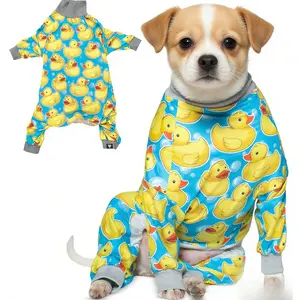 Large Breed Dog Pajamas, Ultra-Soft Stretch Fabric Onesie PJs, Lightweight Breathable Dog Clothes for Pitbulls & Big Dogs - Rubber Duck Print