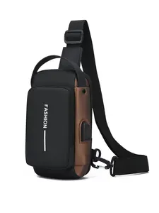 Men's Messenger Bag, Multi-Functional Chest Pack, Password Lock, USB Charging, Water-Resistant, Adjustable Strap, Casual Style, Side Pouch