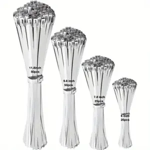 150 heavy-duty metal cable ties, 4 sizes (11.8 inches, 9.8 inches, 7.8 inches, 6 inches) with scissors - perfect for fencing, pipework, and outdoor use.