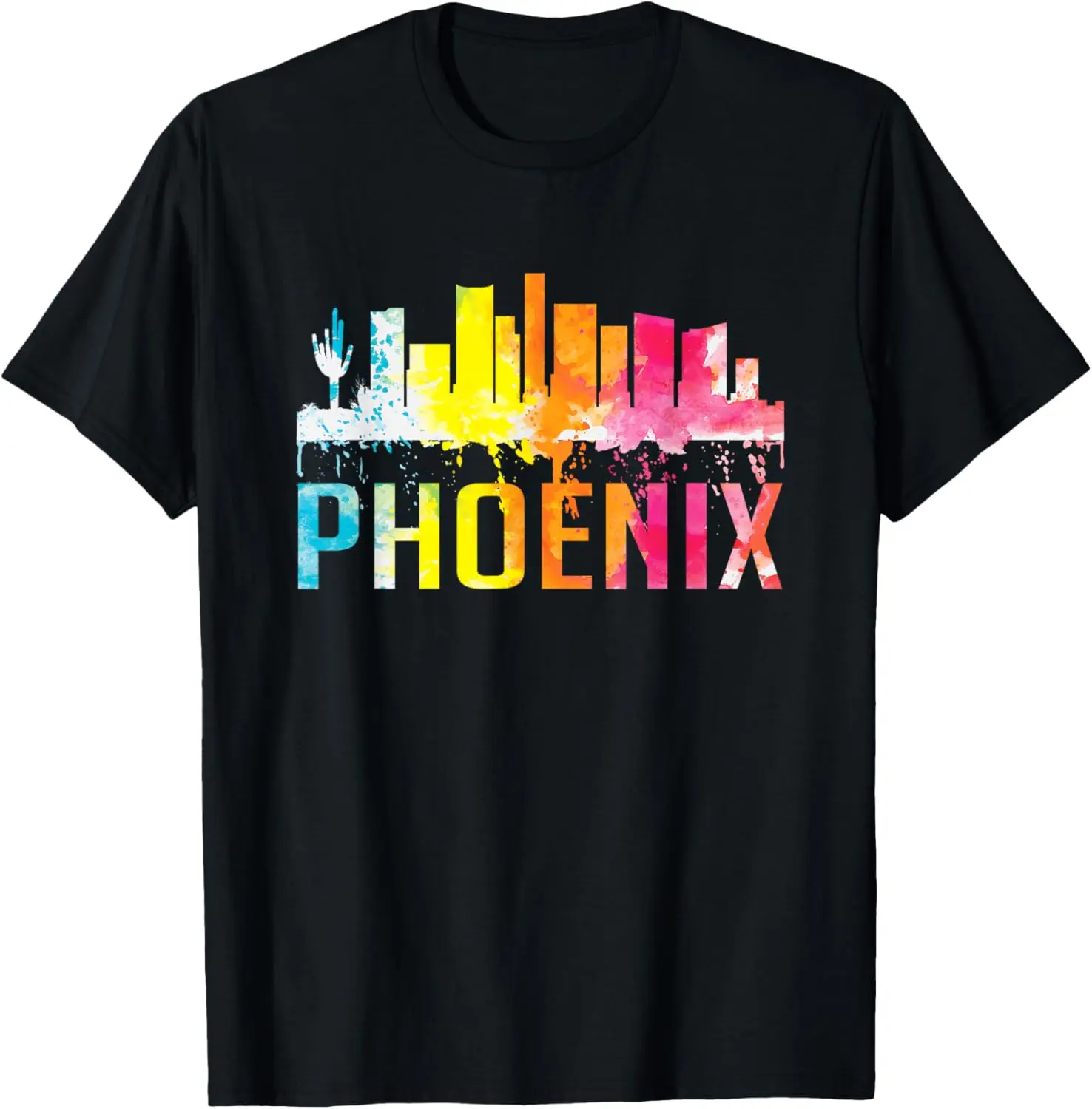 Women's Graphic T-Shirt in 100% Cotton, Vintage Distressed Style with Phoenix Arizona Watercolor Skyline, Casual Round Neck Souvenir