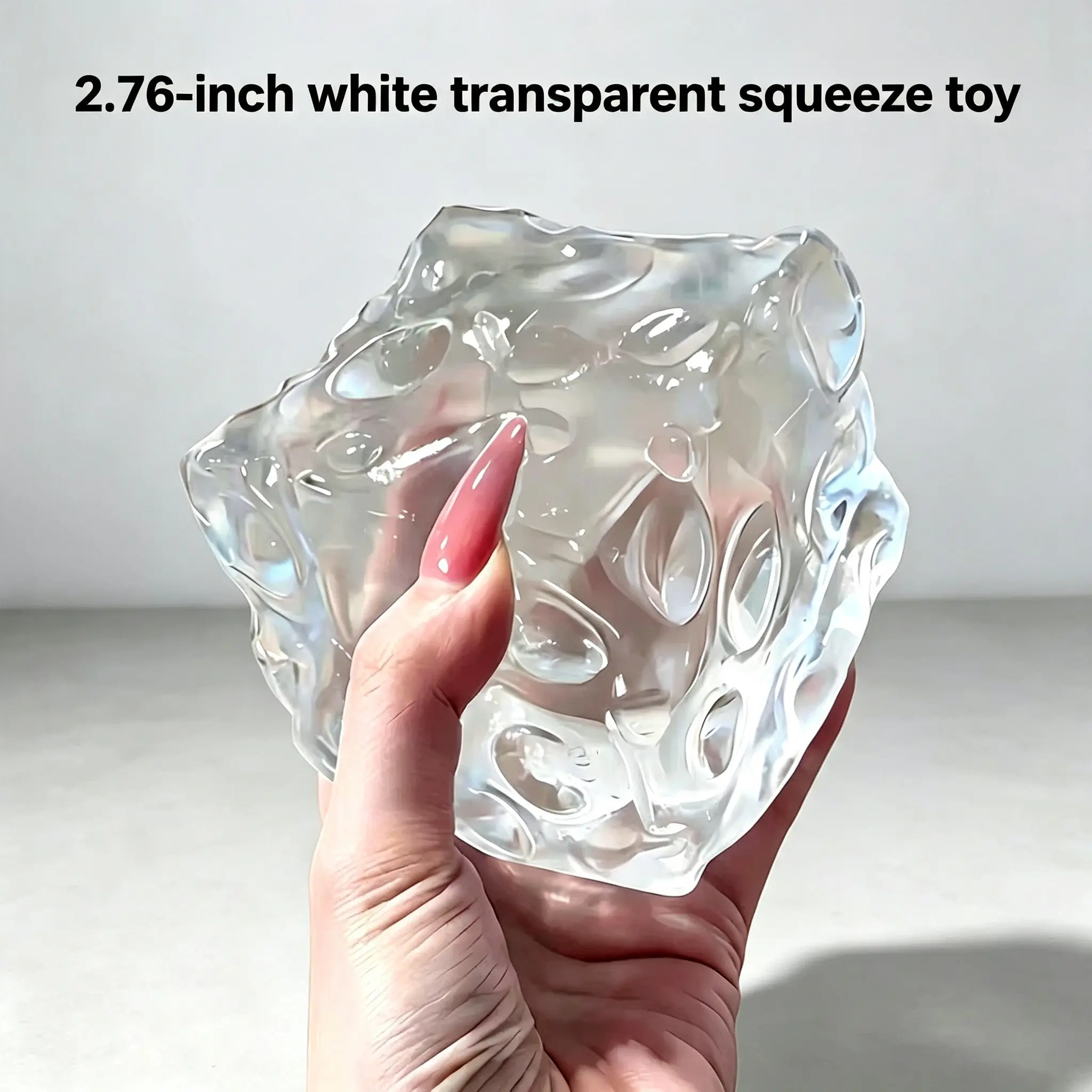 A.2.76 InchesClear TPR Maltose Cheese Cube Squishy Toy, Large Transparent Jelly Stress Relief Fidget Squish, Super Stretchable Squeeze Sensory Toy for Anxiety Relief, Fun Hobby Desk Decompression Toy for Teens & Adults