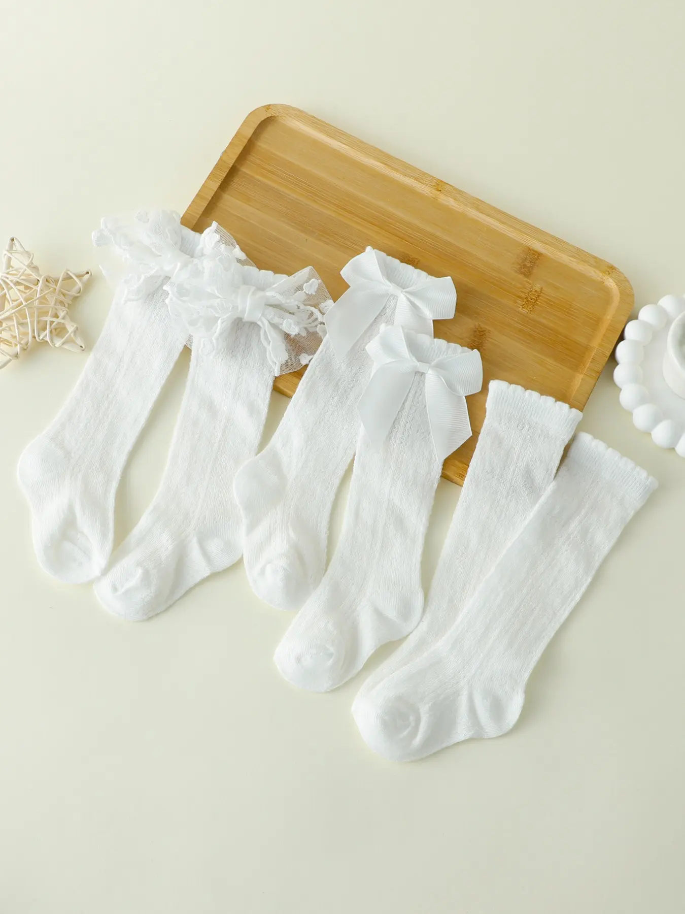 Newborn Lace Bow Long Tube Socks, Infant Socks, Cute Socks, Summer Breathable Thin Mesh Socks, 1 Pair/3 Pairs, Socks Set, Baby Footwear, Comfortable and Stylish
