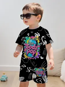 Boys Creative Colorful Pattern 3D Print Design, Summer Short Sleeve Hoodie and Gym Shorts Set, Sports Set, Casual Fitted Clothing Gift, Clothes Kids