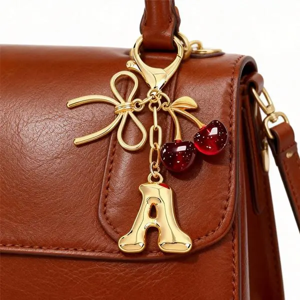 Women's Keychain Accessory Cherry Bow Letter Pendant for Casual Style Use on Backpack, Wallet, Handbag, Car Keys Great for Students