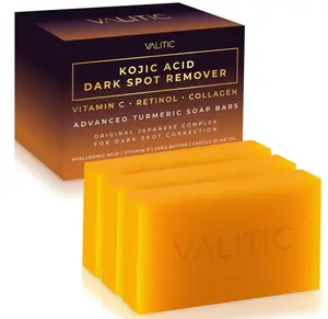 VALITIC Kojic Acid Dark Spot Remover Soap Bars with Vitamin C, Retinol, Collagen, Turmeric - Original Japanese Complex Infused with Hyaluronic Acid, Vitamin E, Shea Butter, Castile Olive Oil (3 Pack)