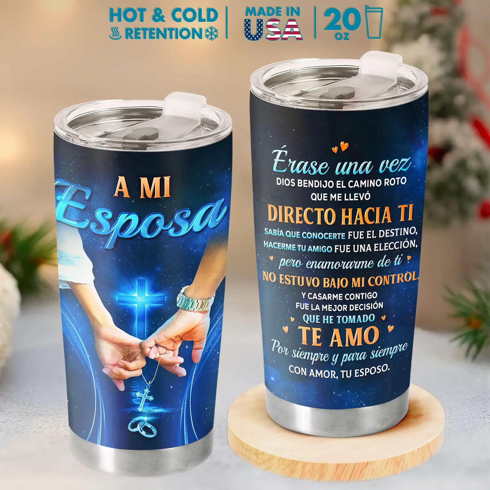 Vaso Térmico Para Mi Esposa 20 oz | Regalo Cristiano de Aniversario Cumpleaños | Termo de Café Personalizado Elegante Religiosa para Mujer