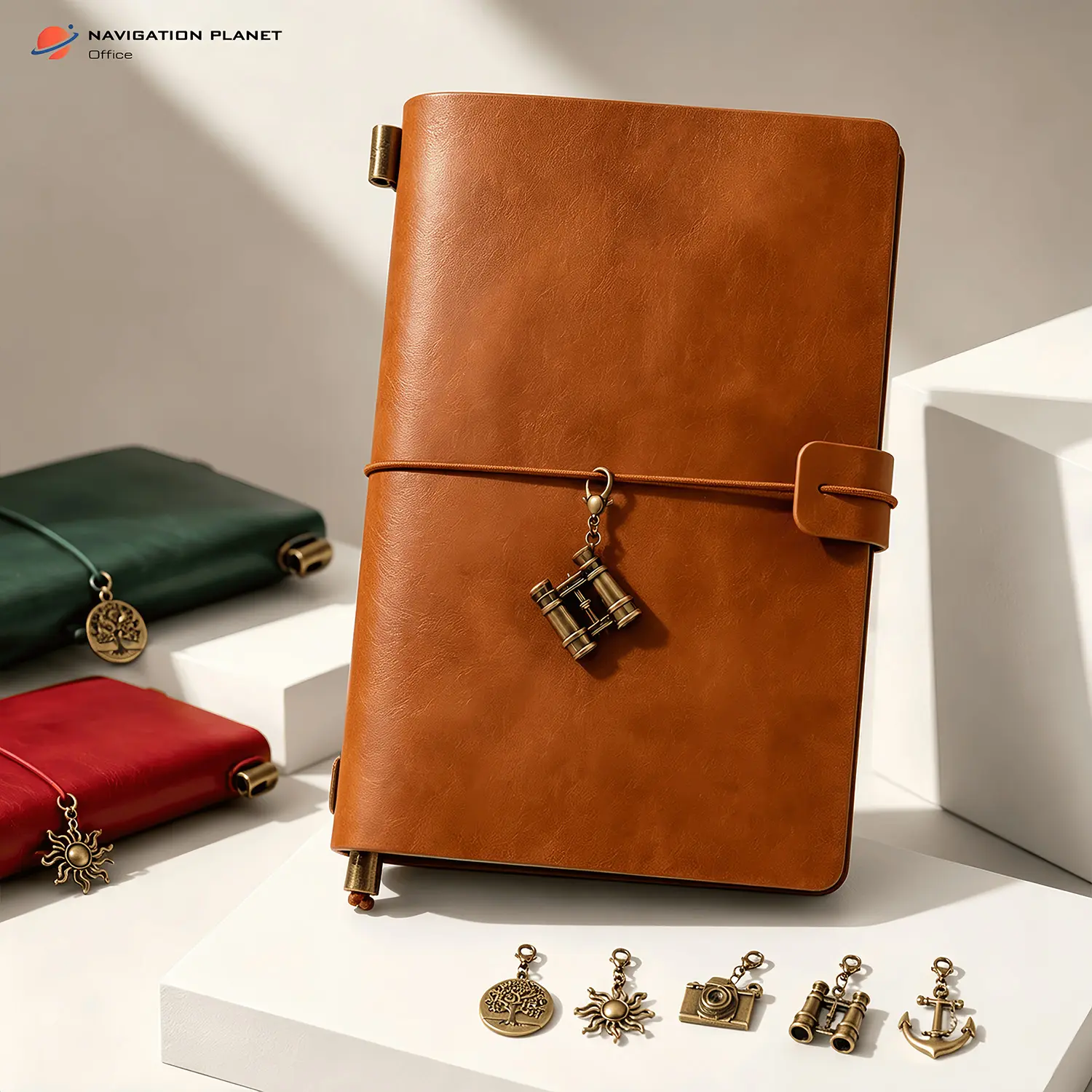 Refillable Travel Journal Notebook with Soft-Touch Vintage Leather-Look Cover, Wraparound Strap, Charm Options & Optional Personalized Name, Portable Diary Planner Gift for Travelers, Writers and Students