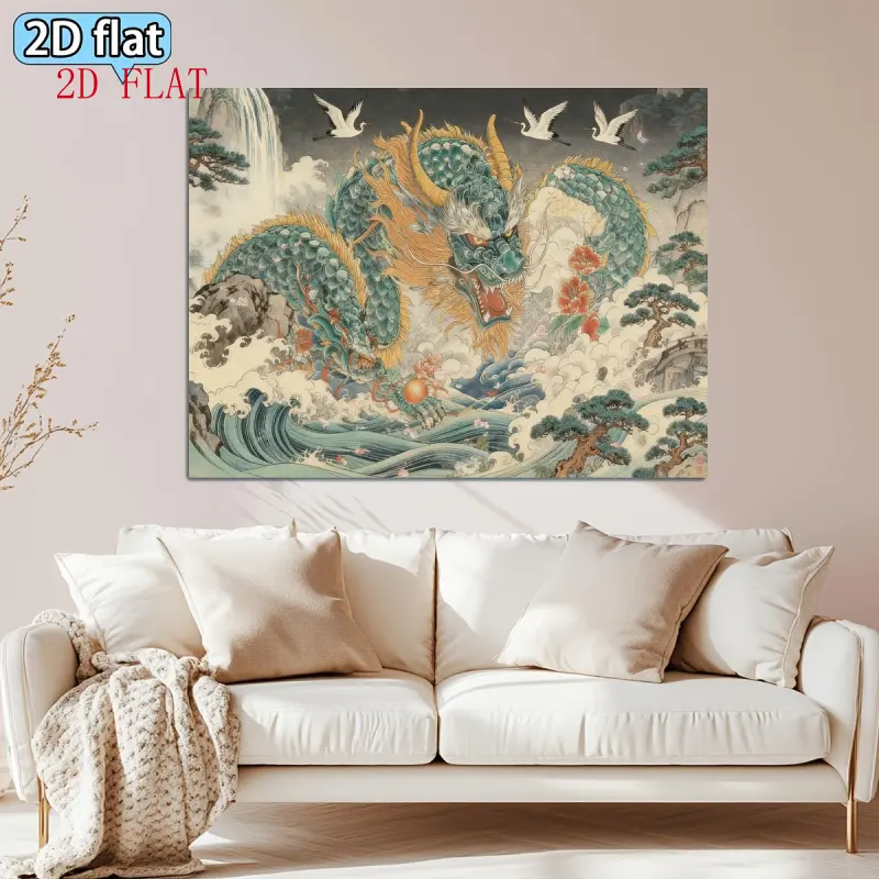 1-Piece Polyester Decorative Backdrop Banner, Chinese-Style Auspicious Dragon Motifs with Crane and Cloud Patterns, Holiday Gift Decoration for Multiple Events