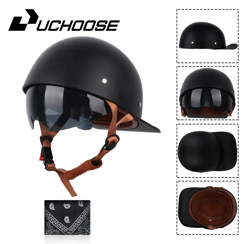 Retro Helmet Hat Half Motorcycle Helmet - Lightweight, Breathable Summer Sun Protection Gear with Liner, Free Face Towel, Half Motorcycle Helmets