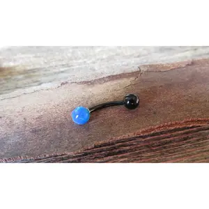 Blue Fire Opal Floating Black IP Surgical Steel Belly Ring 14G (1.6mm) VCH Piercing Minimalist Petite