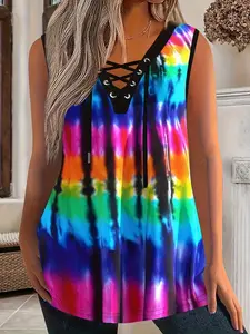 【Plus Size】 Tie Dye Print Tank Top Fit, Casual Sleeveless Top for Summer, Women's Plus Clothing for Daily Wear