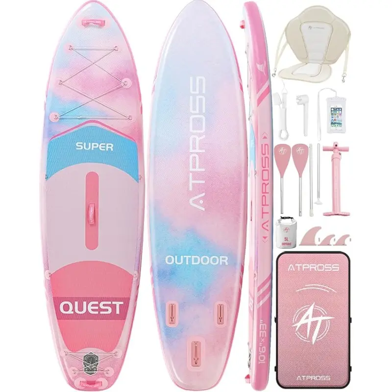 [DealsForYouDays] 10'6''x33'' Inflatable Stand Up Paddleboard, 400lbs Extra Wide SUP with Kayak Seat, Anti-Slip EVA Deck, High-Pressure Hand Pump, Abrasion Resistance, Premium Accessories Kit for Yoga, Fishing, Improves Balance, Active Lifestyles, Efficie