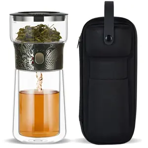 Cool Glass Teapot with Infuser, One Touch Tea Maker for Loose Tea Diffusers with Insulated Mug and Portable Tea Kits, Enchanted Teapot Alternatives for Tea Lover Gifts