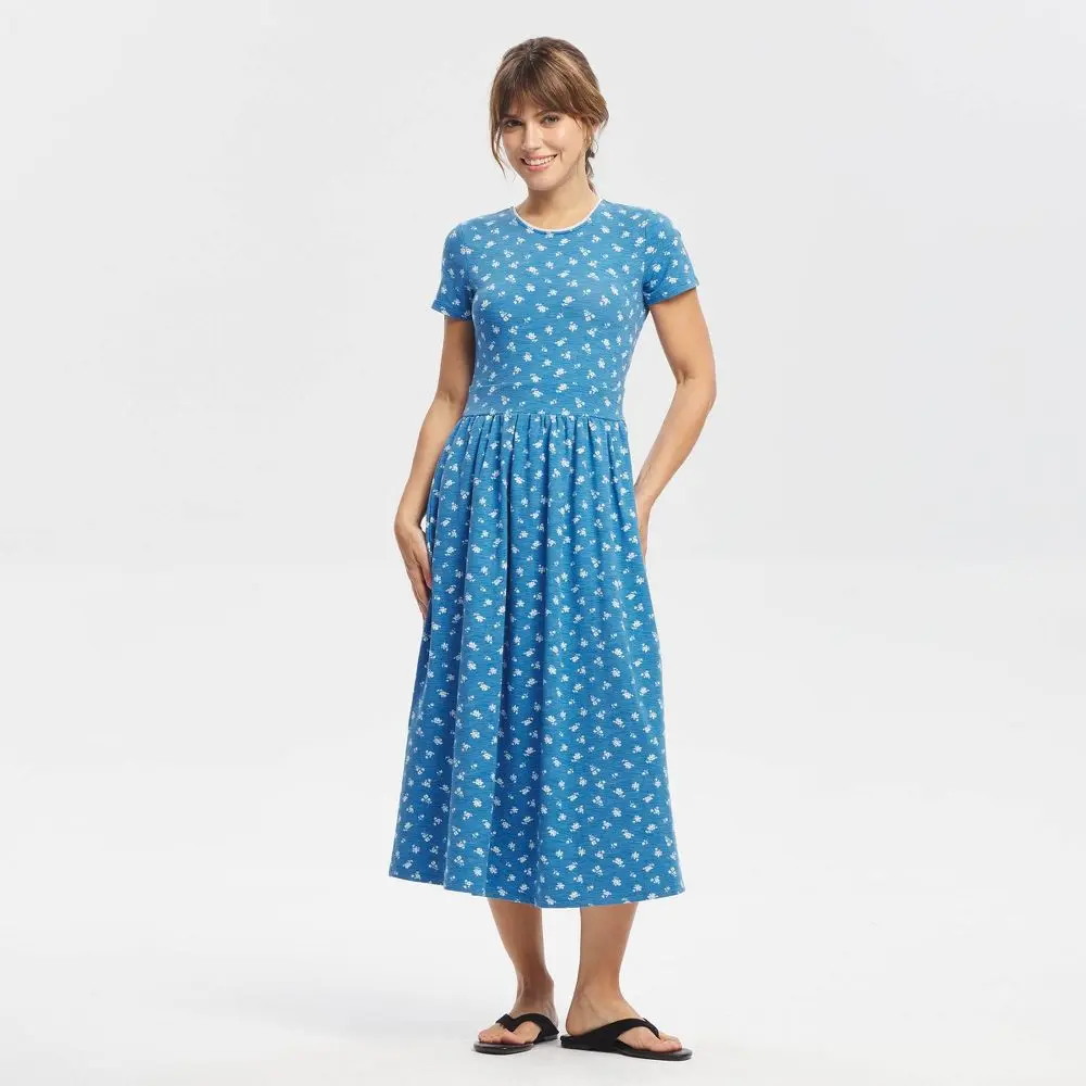 Women's Short Sleeve Lace Trim Knit Dress - Universal