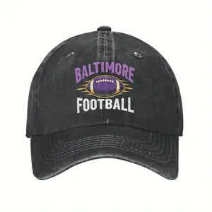 Baltimore Football Throwback Baseball Cap - Adjustable Unisex Vintage Distressed Black, Purple & Orange Curved Brim Hat for Sports Fans, Casual Hip-Hop Style Youth & Adult Apparel, Sporty Headwear | Footballthemed Apparel | Rugged Texture