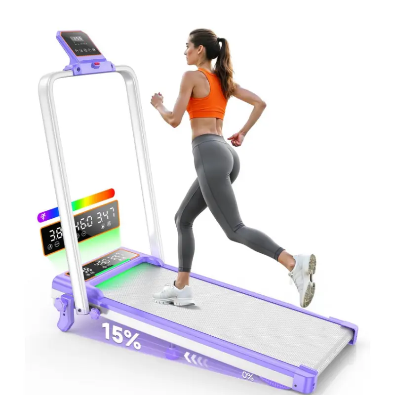 Trisomy 4 in 1 Portable 350LBS RGB Foldable Walking Pad Quiet Motor 3.5HP Running   Treadmill with 4 Levels Adjustable 15% Incline, Dual LED Display Touch Screen, Handle Bar, APP & Remote Control for Home Gym Fitness and Office Small Space