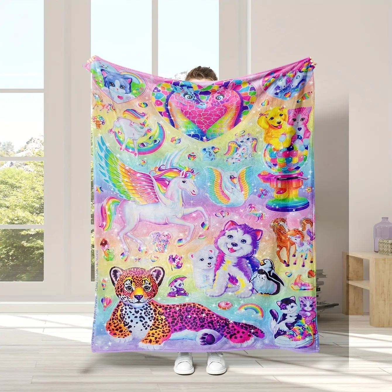 1 Piece Creative Unicorn and Cheetah Print Fleece Blanket - Soft, Lightweight, Durable Flannel Blanket with Bright Rainbow Colors - Perfect for Sofa, Bed, Office, Camping, Travel - Perfect All-Season Gift, Four sizes.