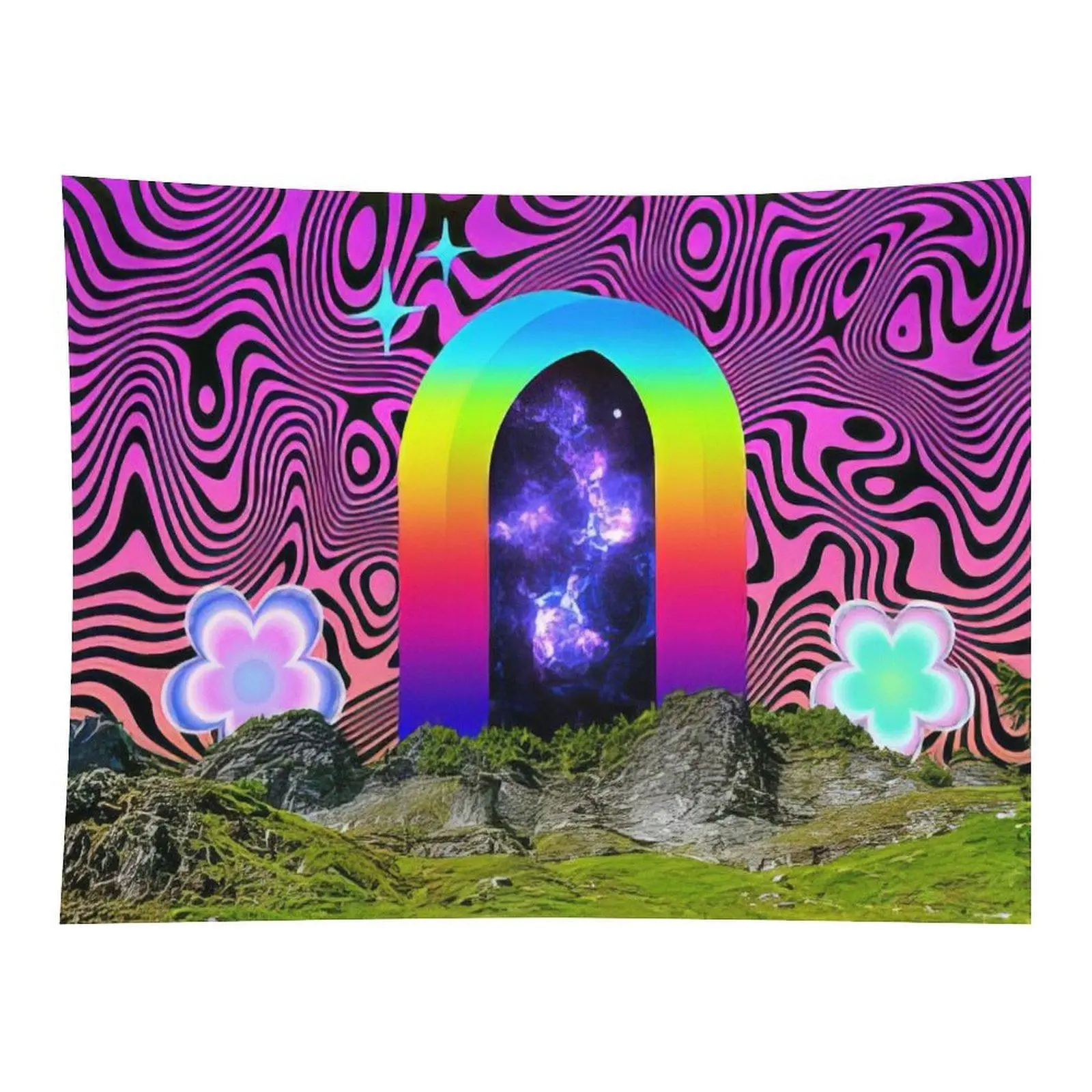 Trippy Psychedelic Portal Galaxy Tapestry Rainbow Arch Swirl Pattern Hippie Aesthetic Wall Art for Room Decor