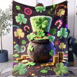 St. Patrick's Pot of Gold Flannel Blanket, Joyful Holiday Vibe Covering Blanket, Warm and Cozy Blanket for All Ages, Perfect Gift for Friends During the Holidays, Perfect for Living Rooms, Bedrooms and Offices