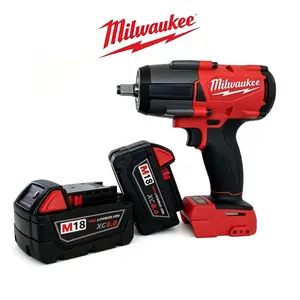 Milwaukee 1000N M18 6.0AH 1/2" High Torque Impact Wrench Kit 1000 ft-lbs Fastening 1400 ft-lbs Nut-Busting 4-Mode Drive Control for Heavy Duty Repair Construction