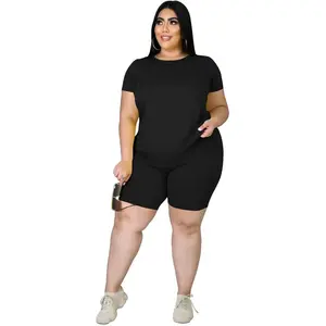 Plus Size Two Piece Outfits For Women Summer Sets Casual Print Shorts Tracksuit Sets