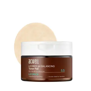 ACWELL Licorice pH Balancing Toner Pads - Vegan Dual-Sided Cotton Pads for Sensitive and Acne-Prone Skin, Dark Spot Brightening & Pore Care, 70 Pads (5.41 fl oz.)