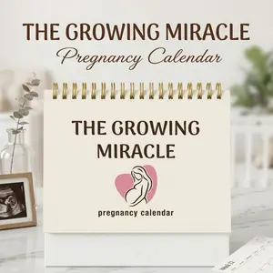 Growing Miracle Pregnancy Week Calendar, New Mom Gift, Fetal Weekly Development Tracker, Desktop Flip Page Diary, Perfect Baby Announcement & Gift, Spiral Bound Planner