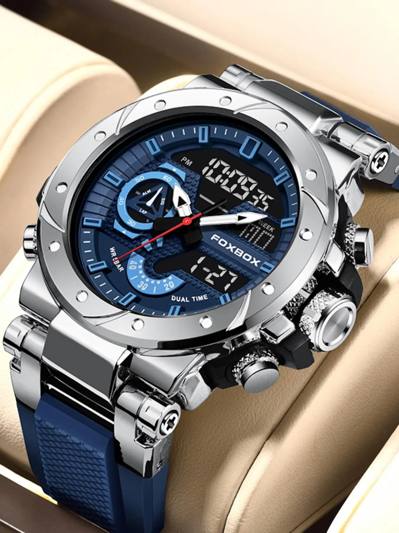 Men's Sportive Digital Analog Quartz Watch, Calendrier Digital Watch, Trendy Watch for Daily Use As Gift with Box