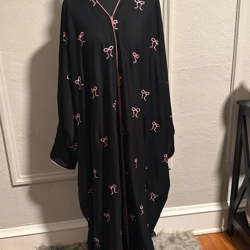 Elegant Black Abaya with pink bows