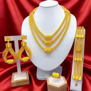 4-Piece Gold Mesh Statement Luxury High Quality Necklace Creative Jewelry Set -Layered Necklace Drop Earrings Bracelet & Ring 18K Gold Plated Anti-Tarnish Bridal & Everyday Wear