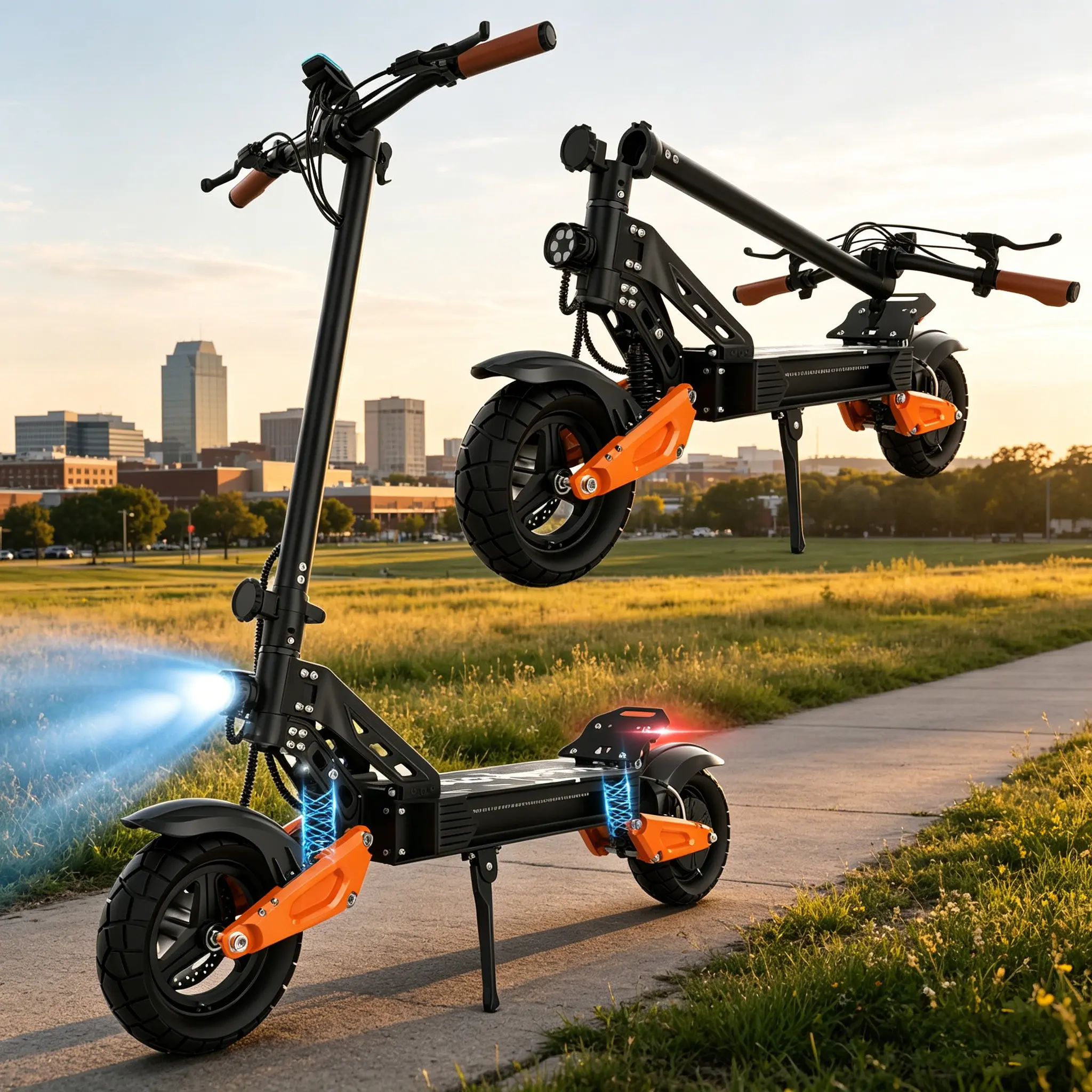 Adult Foldable Portable Ride-On Electric Scooter, 10-in Pneumatic Tires, Dual Suspension, LED Display, 30-mi Range, Urban/Off-Road Sports & Outdoor Commuting Equipment, Ride-On Scooters, 30-Mile Range