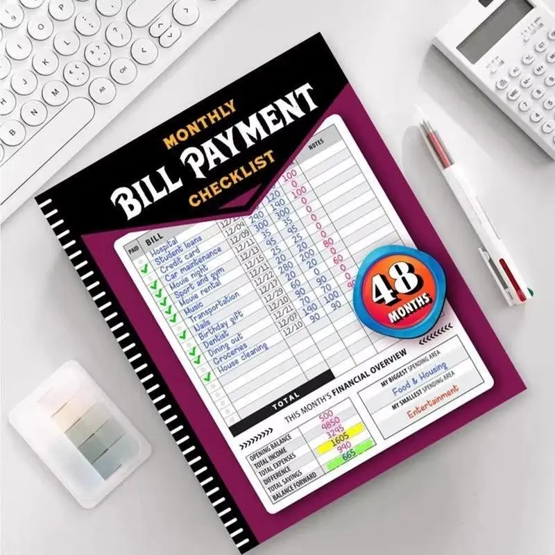 48-Month Budget Tracking Notebook - English Paper Office Stationery with Monthly Planners, Weekly Layouts, Bill Payment Organizer, Pink Notepad, Budget Overview, Durable Design for Household Budgeting, Efficient Finance Management, Stay Organized