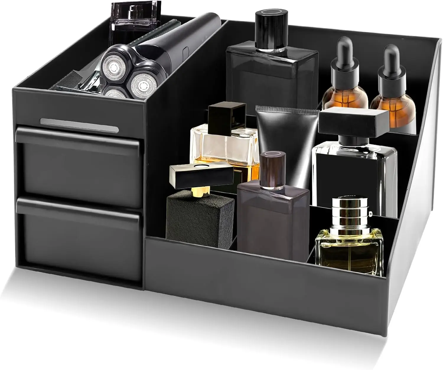 Men's Multifunctional Waterproof Hollow Rectangle ABS Modern Beauty Perfume Organizer Box with Drawers - Durable Home Supplies, 11.2in Long, 4.9in High, 7.3in Wide, for Dresser, Men's Room Decoration