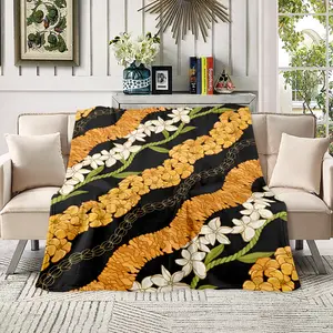 Hawaiian Plumeria & Puakenikeni Blanket: Vibrant Tropical Lei Design Throw With Island Vibes, Ultra Soft Plush Fleece Blanket Printed In USA For Luau Lovers