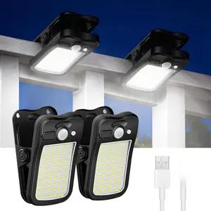 Clip on Solar Lights Outdoor Motion Sensor 60 LEDs 3 Modes Dual Charging Portable Waterproof Security for Fence Deck Camping Grill Dusk-to-Dawn Street Yard Garage Porch Pool Garden Barn Patio Thanksgiving Home Decor Christmas Gifts