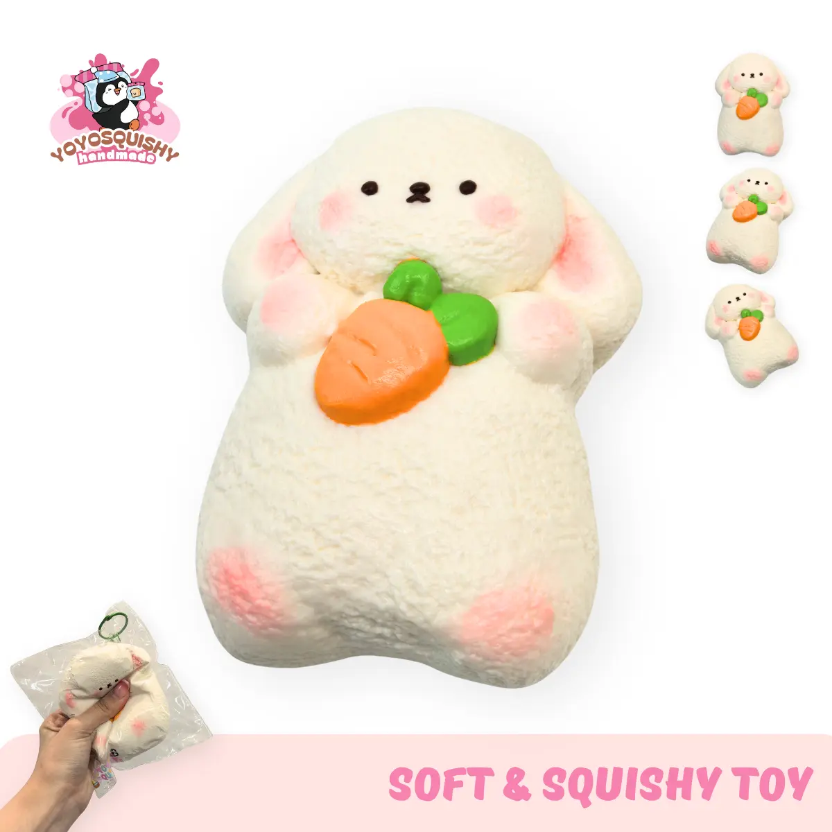 YOYOSQUISHY Hugging Bunny Slow Rising Squishy Squeeze Ball - 185g 7.8×9.8×3.4cm Handmade Food-Grade Silicone, Soft Tactile Squishy Play, Oddly Satisfying Muddy Texture, Unisex Squeeze Stress Relief Fidget Toy, Hand-Painted Charm
