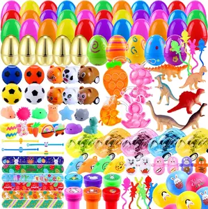Summer Spring Gift 160Pcs Prefilled Easter Eggs Toys Set Include 80 Plastic Eggs with Variety Easter Stress Toys for Egg Hunt Basket Stuffers Party Favors Classroom Prize Supplies Boys Kids Girls